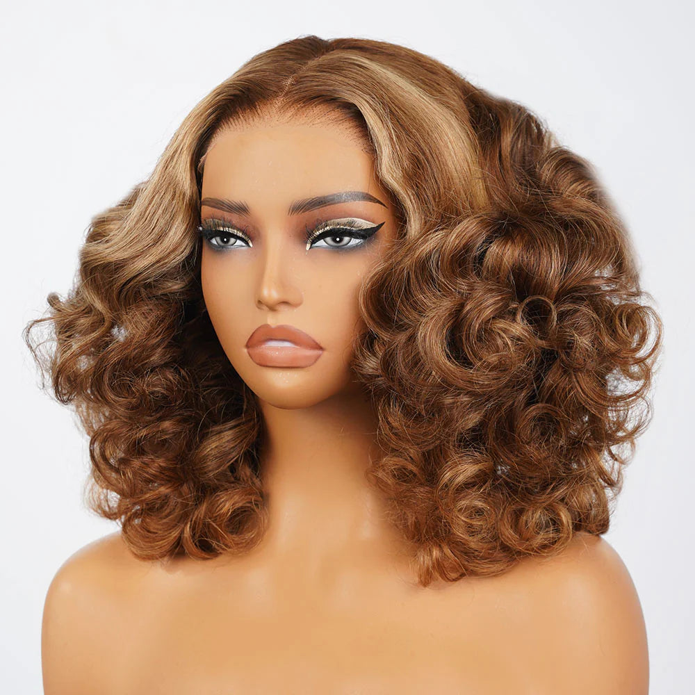 6x5 Glueless Honey Blonde Highlights Bouncy Curl Wig - Wild Shuga