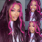 13x4 Lace Frontal Glueless Dark Plum Skunk Stripe Straight Wig - Wild Shuga