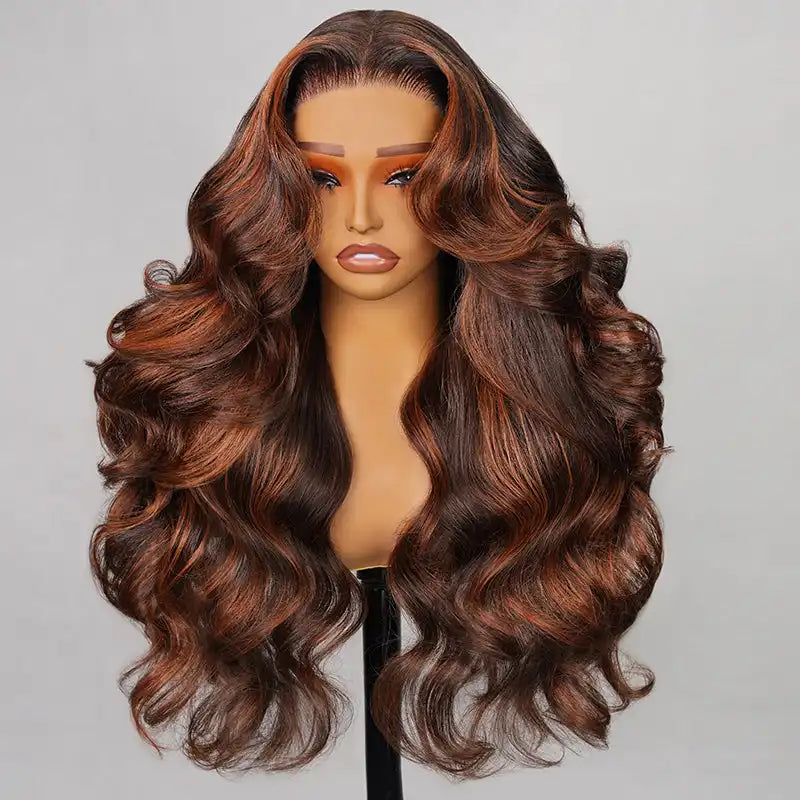 6x5 Pre-Cut Long Deep Wave Glueless Wig - Caramel Ombre - Wild Shuga