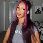 13x4 Lace Frontal Glueless Dark Plum Skunk Stripe Straight Wig - Wild Shuga