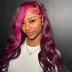 13x4 Lace Frontal Glueless Dark Plum Skunk Stripe Straight Wig - Wild Shuga