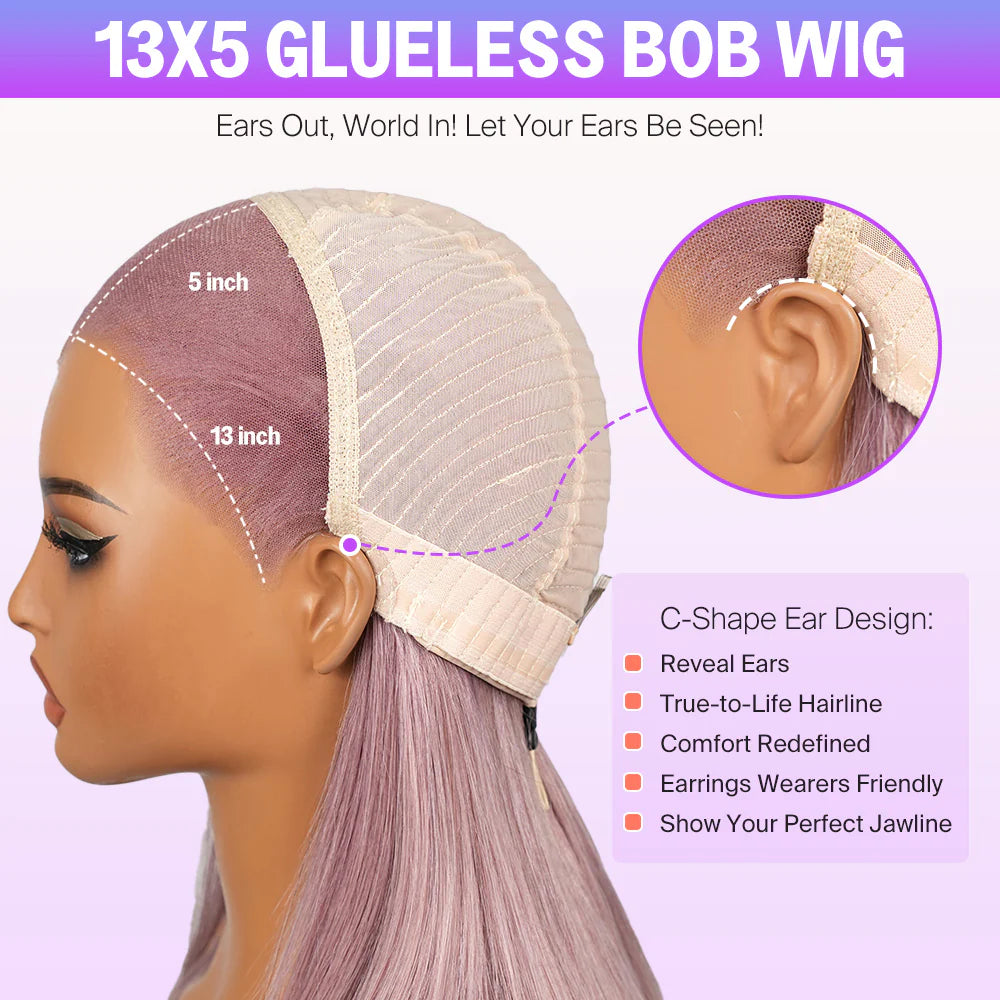 13x5 Pre-Everything Glueless Ash Purple Straight Bob with Invisible Knots - Wild Shuga