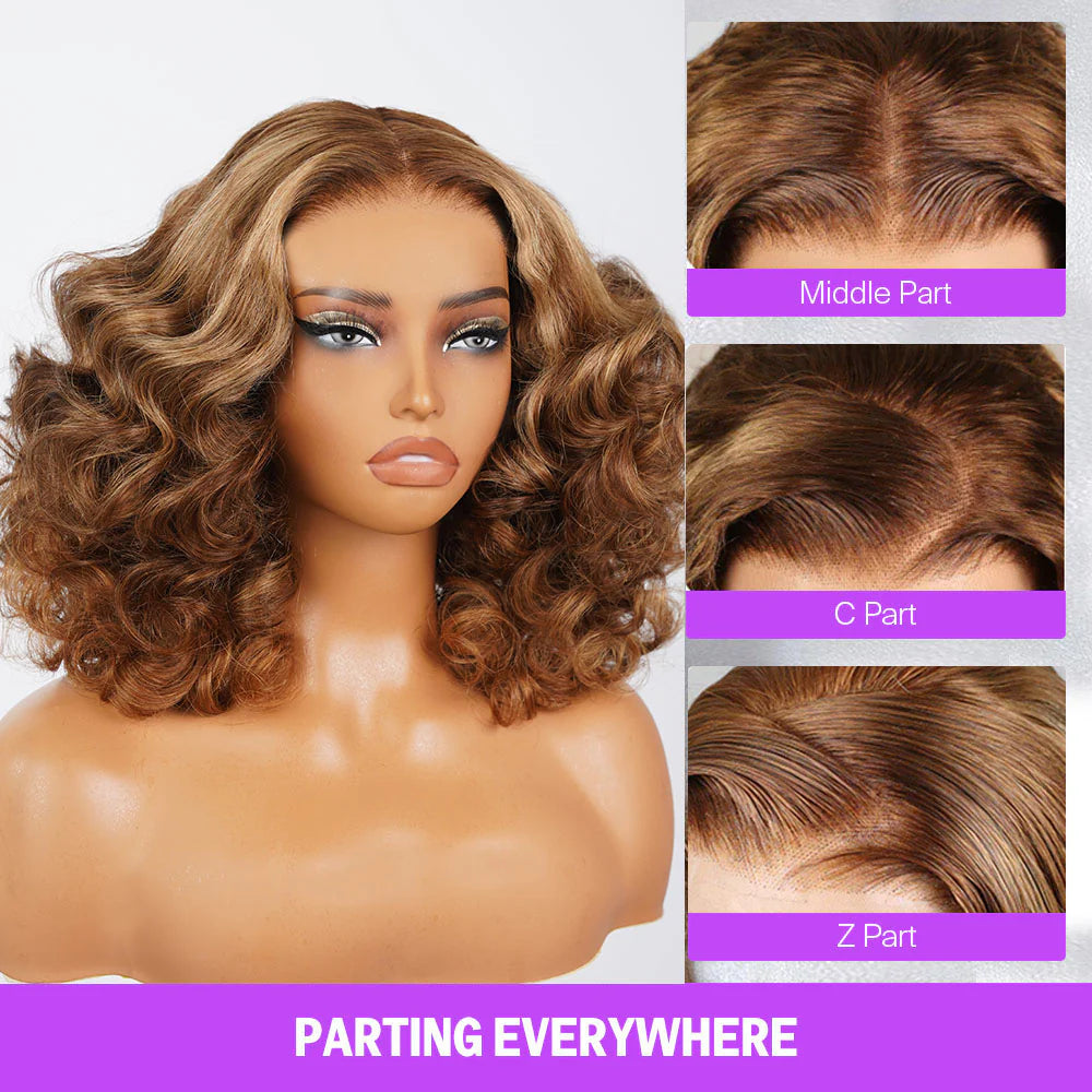 6x5 Glueless Honey Blonde Highlights Bouncy Curl Wig - Wild Shuga