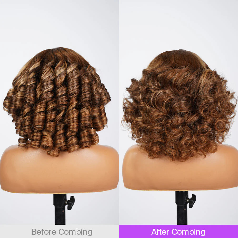 6x5 Glueless Honey Blonde Highlights Bouncy Curl Wig - Wild Shuga