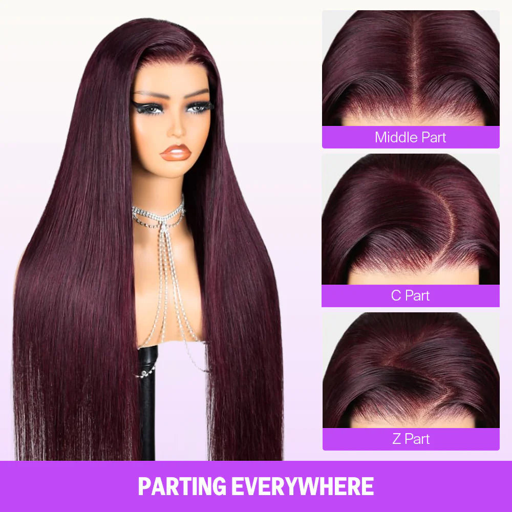 13x4 Lace Frontal Plum Straight Glueless Wig with Natural Hairline - Wild Shuga