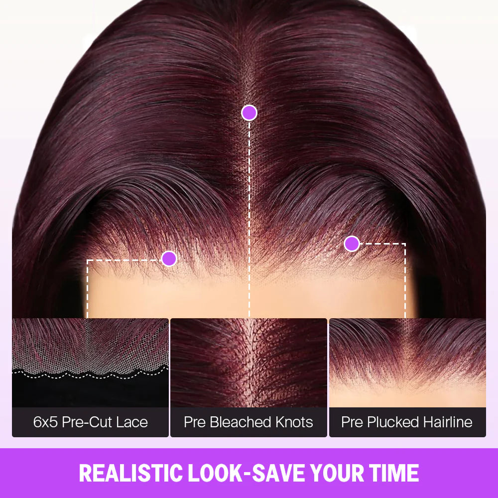 13x4 Lace Frontal Plum Straight Glueless Wig with Natural Hairline - Wild Shuga